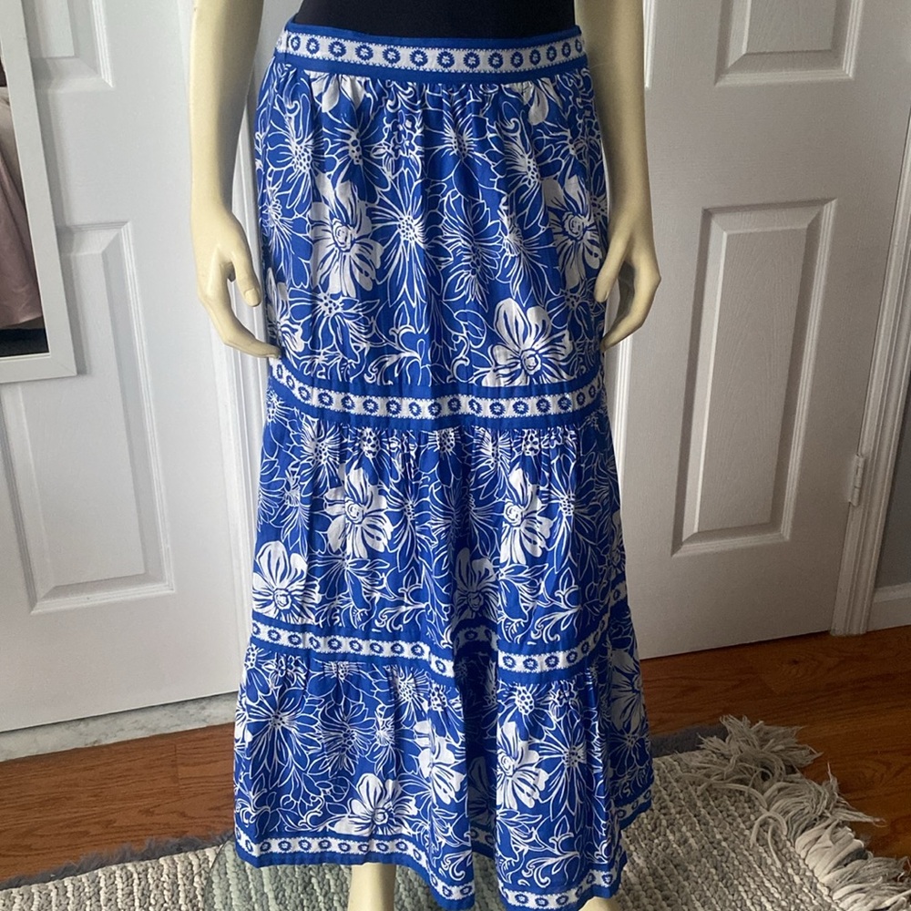 Japna Blue Floral Maxi Skirt/ Size Small